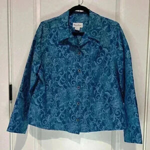 TANJAY BLUE FLORAL PRINT BLUE BLAZER JACKET SIZE MEDIUM